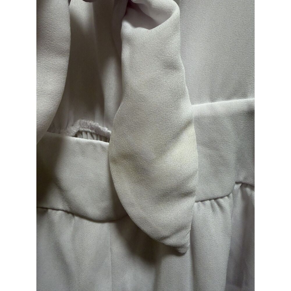 White Long Sleeve Romper V Neck Tie - Picture 4 of 4